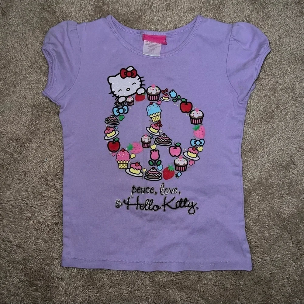 Sanrio Hello Kitty Purple Peace Sign Cake Apples T-shirt Girls Size 6X